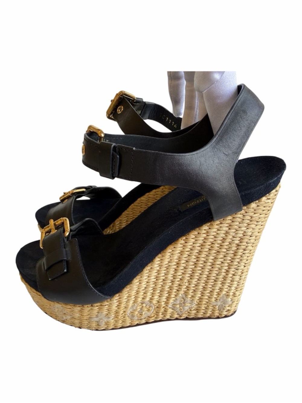 Louis Vuitton Black Leather Sandals with Gold Buckles - Picture 2 of 6